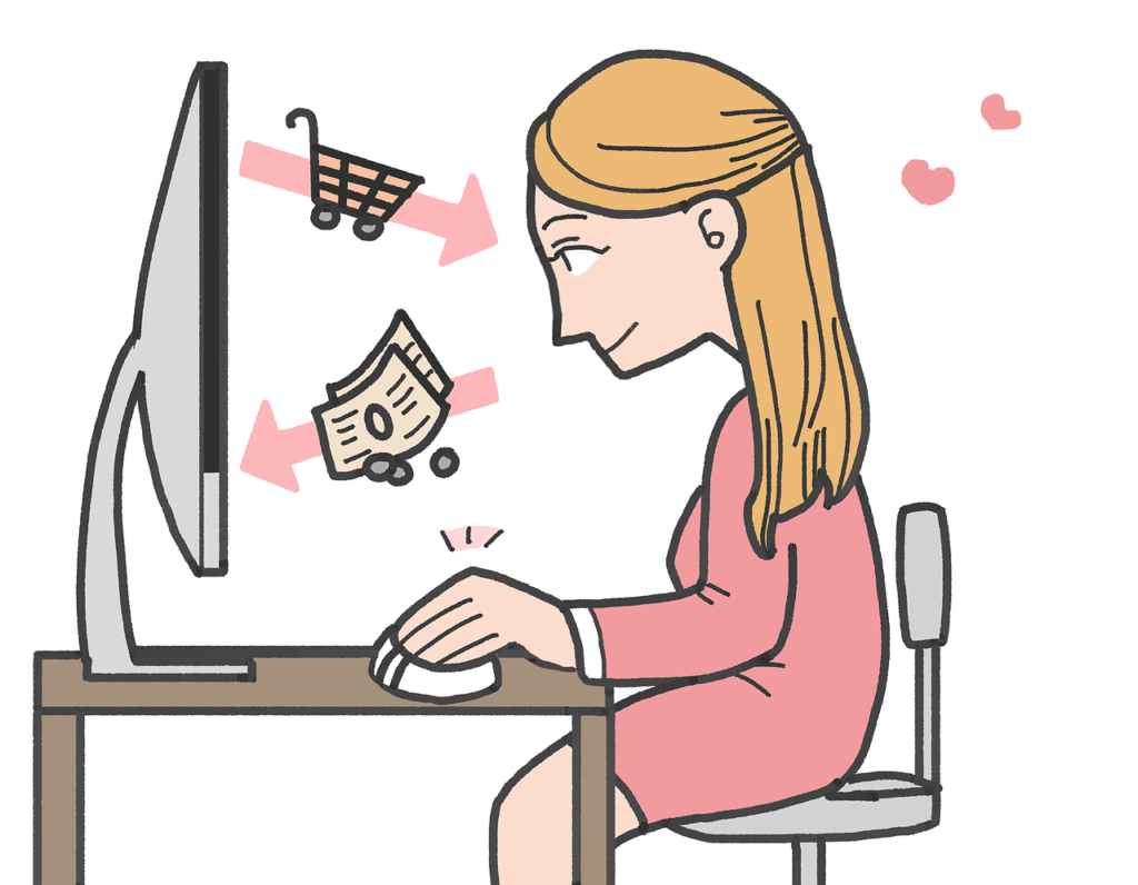 Laptop előtt ülő lány online vásárol