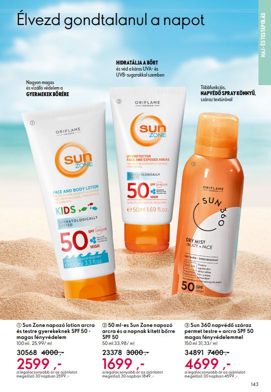 Könnyen használható Oriflame Sun 360 napvédő permet SPF 50 védelemmel, ideális nyári utazásokhoz