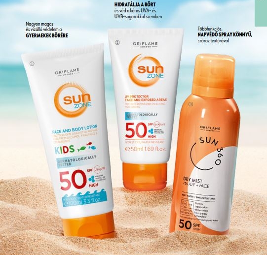 Könnyen használható Oriflame Sun 360 napvédő permet SPF 50 védelemmel, ideális nyári utazásokhoz