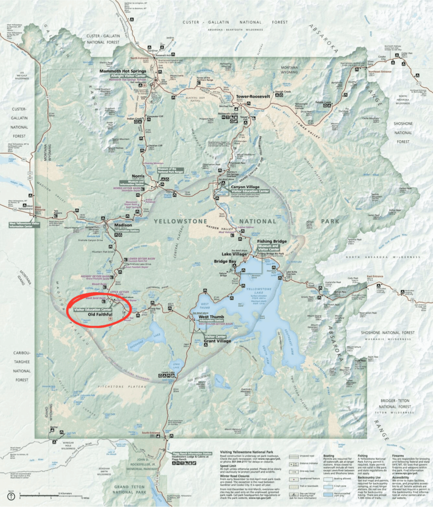 Kék Utazó - Yellowstone map - Old Faithful gejzír