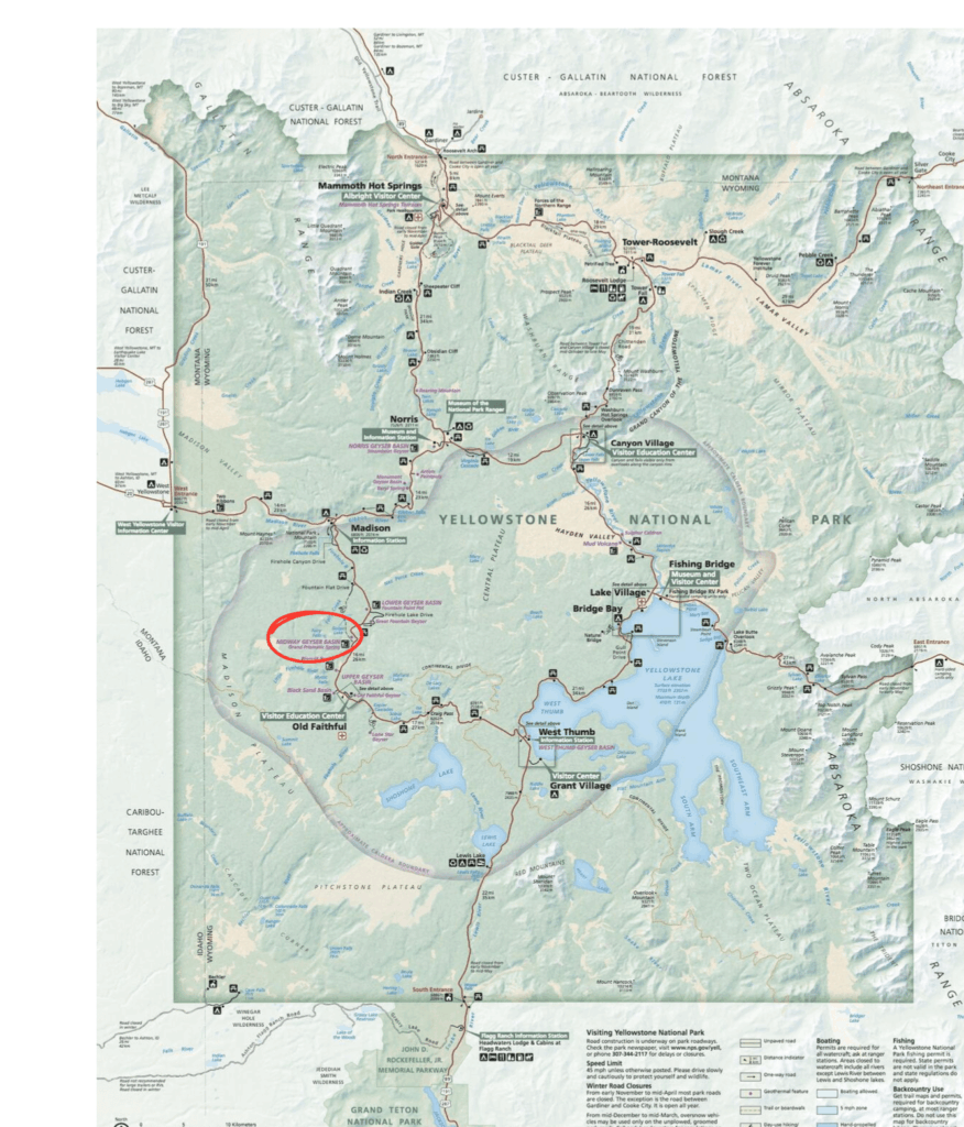 Kék Utazó - Yellowstone Nemzeti Park map térkép - Grand Prismatic Spring